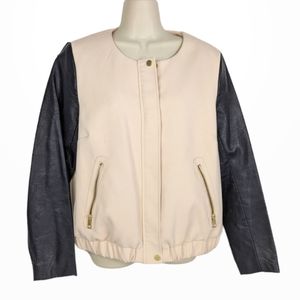 H&M Vegan Leather Sleeve Bomber Jacket Sz 10